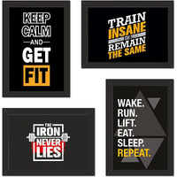 Printelligent Inspirational, Motivational Gym Quotes Framed Poster Set Of 4 Size (8.25 X 11.75 Inches) (Art Deco_05)