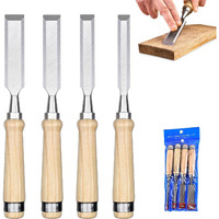 Serplex 4Pcs Wood Craft Chisel Set For Wood Craft Multi Sizes Bevel-Edge Craft Chisels Wooden Handle Chrome Vanadium Steel Chisels For Trimming, Shaping, Detailing