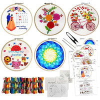 Embroiderymaterial Combo Of 5 Embroidery Kit For Beginners And Adults - Stitch And Cross Stitch Kit - Diy Art And Craft Kit With Embroidery Cloth, Hoops & Materials - Perfect Stitching And Fabric Kit