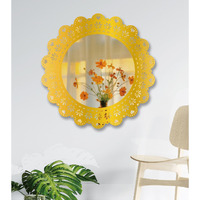 Indian Royals Small Heart In Gold Round Wall Acrylic Mirror Sticker Design Self Adhesive (25 Cm X 25 Cm)