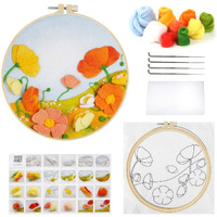 Patpat Diy Needle Felt Art Craft Kit Flower Poking Stitch Art Kit With Embroidery Punch Needles, 8.35 Inches Dia Embroidery Hoop, Diy Art Gift For Kids Adults