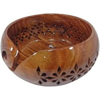 Guru Jee Handmade Wooden Yarn Bowl Wool Ball Holder Knitting Bowl Crochet Holder Gifts Showpiece (Natural Brown Jali 2 (6X3))