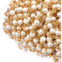 Beadsnfashion 3Mm Acrylic Pearl Beads Aati Chain In Long Lasting Brass Wire Fine Quality For Jewellery Making And Crafts Work, Pack Of 5 Mtrs