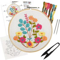 Picknmake Diy Cross Stitch Hand Embroidery Kit For Beginners Adult, Kids With Pattern & Cloth, Multicolor Floral Bouquet Design, Written Instructions, Embroidery Hoop & All Other Materials Included