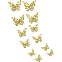 Jaamso Royals Gold 12Pcs/Set 3D Butterfly Wall Stickers Removable Stickers Mix Size Diy Art Wall Decor With Adhesive For Bedroom Wedding Party Pack 01