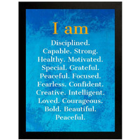 Interio Crafts Self Positive Affirmations Motivational Posters With Frame For Home Wall Decor - Blue (Frame Size :13"X10" Inches)