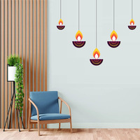 Dreamkraft Pvc Vinyl Colorful Diya Hanging Wall Sticker Festive Decor Item For Home Room And Office Decor Multicolor Diya Wall Sticker (56Cm X 46Cm)