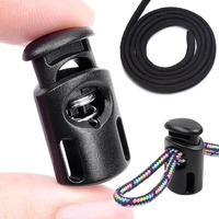 Nihspruhay 12 Pcs Plastic Spring Cord Locks + 5 Meter Cord Drawstring, Paracord Toggle Stopper Clasp Elastic Shoelaces, Clothing, Backpack, Bags (Black)