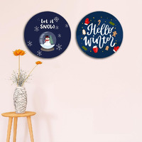 Cvanu Set Of 2 Let Is Snow| Hello Winter Circle Shaped Mdf Self-Adhesive Wall Hanging For Wall Decor (8Inchx8Inch)_C327