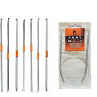 Ginroo Single Point Round Knob Aluminium Cold Headed Knitting Pins/Knitting Needles (Size No. 6 To 12) Set Of 7 And Circular Knitting Pin No.11 (80Cm)