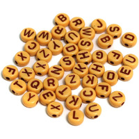 Beadsnfashion 500 Pcs Acrylic Round A To Z Alphabet Letter Beads Brown 6Mm With 10 Mtrs Crystal String Elastic Cord For Jewellery Making, Diy Bracelets, Necklace, Key Chains And Kids Jewellery