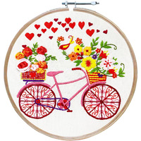 Embroiderymaterial Embroidery Kit Bicycle Flower Design Organza Ribbon Digital Printed & Written Instructions All Material Included, Multicolor