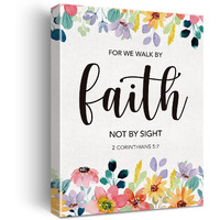 Christian Canvas Wall Art Motivational For We Walk By Faith Not By Sight Canvas Print Floral Scripture Bible Verse Painting Home Wall Decor Framed Gift 12X15 Inch