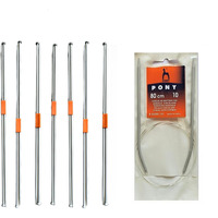 Ginroo Single Point Round Knob Aluminium Cold Headed Knitting Pins/Knitting Needles (Size No. 6 To 12) Set Of 7 And Circular Knitting Pin No.10 (80Cm)