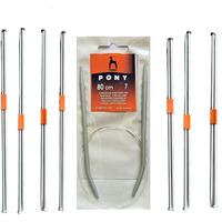 Ginroo Single Point Round Knob Aluminium Cold Headed Knitting Pins/Knitting Needles (Size No. 6 To 12) Set Of 7 And Circular Knitting Pin No.7 (80Cm)