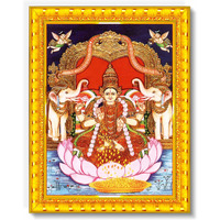 Pavan Photo Laminations Goddess Lakshmi Devi Vaibhav Laxmi Tanjore Wall Painting Framed Home Decor (Wood,Matte,Gold,Small Size,6 X 8 Inch) R1293S
