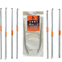 Ginroo Single Point Round Knob Aluminium Cold Headed Knitting Pins/Knitting Needles (Size No. 6 To 12) Set Of 7 And Circular Knitting Pin No.6 (80Cm)