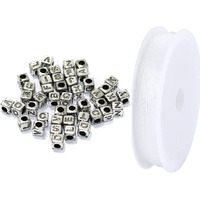 Beadsnfashion 500 Pcs Acrylic Round A To Z Alphabet Letter Beads Silver 6Mm 10 Mtrs Crystal String Elastic Cord For Jewellery Making, Diy Bracelets, Necklace, Key Chains And Kids Jewellery