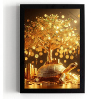 Divaframes Money Tree Painting For Good Luck, Vastu Paintings For Home, Golden Money Tree, A4 Wooden Frame Wall Art, 10 X 14 Inch