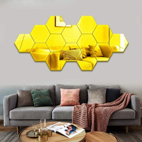 Meraki Mart - Non Glass Wall Mirror Stickers Hexagon Shape Diy Wall Decor Diy Tiles Wall Decor Art For Home, Bedroom, Office, Garden (Gold, Hexagon 14 Pcs)