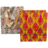 Gift Paper Bag, Sapco Combo, Perfect For Gifting, Return Gift "Tropical Bliss & Desi Grove"  Small Size(2 Designs X 5Pcs = Pack Of 10)