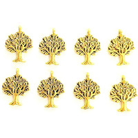 Aashya Mayro Combo Of 8 Pieces Of Golden Tree Shape Metal Beads Charms For Pendant Bracelet Jewellery Making And Craft Work