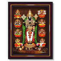 Pavan Photo Laminations Tirupati Balaji Lakshmi Venkateshwara Swamy Wall Painting Framed Home Decor (Wood,Matte,Brown,Small Size,6 X 8 Inch) B471S