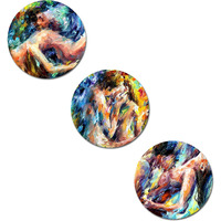 Kartik Round Wall Couple Oil Painting For Living Room With Wooden Frame And Without Glass (Multicolor, 11X11) - Set Of 3
