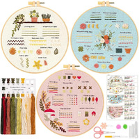 Hasthip 3 Sets Diy Embroidery Kit For Beginners Pre-Embroideried Stitch Practice Kit For Beginners Adults, Stitch Practice Kit, Includes Cloth With Pattern, Hoop, Colorful Threads And Scissors