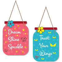 Artvibes Dream Shine Sparkle Quote Decorative Art Mdf Wooden Hanger For Living Room | Bedroom | Office | Gift | Wall Hanging For Home Decoration | Home Decor Items (Wh_6804N), Set Of 2