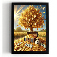 Divaframes Money Tree Painting For Good Luck, Vastu Paintings For Home, Golden Money Tree, Wall Art With Golden Accents, 10 X 14 Inch