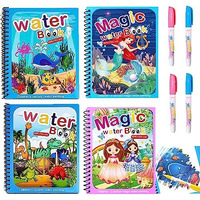 Qxndxq Water Colouring Book, Pack Of 4 Water Drawing Book, Children's Magic Colouring Book, Reusable Magic Colouring Books With 4 Water Pens For Children From 3 Boys And Girls