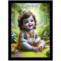 Divaframes Baby Krishna Photo Frame  10X14 Inch Bal Gopal Painting For Wall Decoration, Makhan Chor Art For Pooja Room & Pregnant Women