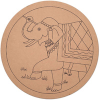 Asmi Collecions Premarked Round Mdf Elephant In Garden Grass Pre Marked Wooden Base Cutouts For Diy Craft Work, Home Decoration (10 Inch)