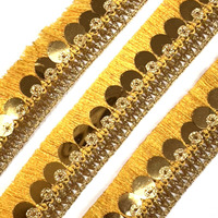 Embroiderymaterial Tassel Designed Shining Zari Lace With Shining Sequence Embroidered Lace For Sewing, Embroidery, Saree Border, Blouse, Dupatta Border, Lehenga, Kurti Etc (18 Meters, Gold, 22Mm Wide)