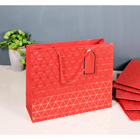 Satyam Kraft 6 Pcs Triangle Golden Stripe Gift Bags With Free Tags With Handle Gift Paper Bag, Gift For Gifting, Marriage Return Gifts, Christmas, Birthday, Wedding, Xmas Gift (Medium) (Red)
