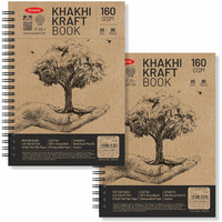 Anupam Khakhi 100% Recycled Kraft Wire-O Book A5 160Gsm 80 Pages One Side Dot Grid And Other Side Plain For Artists, Kids & Professionals (Pack Of 2)