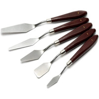 Grandink Set Of 5 Stainless Steel Palette Painting Knives With Polished Brown Handles  Various Sizes & Shapes For Oil Paint Mixing And Canvas Scraping