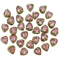 Embroiderymaterial Flatback Sew On Kundan Beads/Rhinestone/Gem Stone For Craft, Embroidery, Jewellery Making, Dresses, Embellishments, Bracelet Making (6X7Mm, Heart Shape, Pink Color, 50 Pieces)