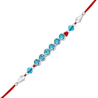 Mahi Rhodium Plated Light Blue Crystals Rakhi For Bhaiya/Brother (Ra1100689R)