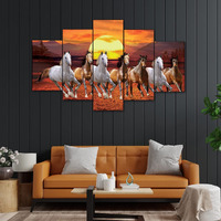 Perpetual 3D Wall Painting Set Of 5 | Painting For Wall Decoration |Seven Horses Vastu Painting With Frame For Living Room (75 X 43 Cm) - Multicolor, Wood