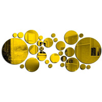 V2H 26Pcs Acrylic Polka Dot Wall Mirror Stickers For Living Room, Hall, Bed Room & Diy Decals Art Decal Room Decoration, Golden