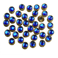 Embroiderymaterial Flat Back Blue Kundan Rhinestones In Raised Setting In Round Shape For Jewelry Making & Embellishment-8Mm-25 Pieces