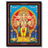 Pavan Photo Laminations Panchmukhi Ganesha Ganesh Ganpati Hanging Wall Painting Framed Home Decor (Wood,Matte,Brown,Small Size,6 X 8 Inch) B30S