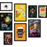 Fatmug Glass Food Quote Posters Framed Wall Paintings (Multicolour, Four A4 And Four A3 Frames) - Set Of 8
