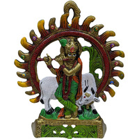 Sacred Blessings Metal Krishna Wall Hanging For Entrance (16.5 X 3 X 21.5) Cm Showpiece Gift, Multicolour, 1 Piece