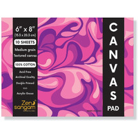 Zen Sangam Artists Canvas Pad - 100% Cotton Double Gesso Primed - Size (6X8 Inch) 10 Sheets Canvas Pad - For Acrylics, Tempera, Poster Paints, Heavybody Paints, Oil Paints, Gouache - Premium Finish
