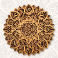 Gloridec Wooden 3D Laser Cut Decorative Mandala Wall Decor | Decorative Multi Layered Round Mandala Wall Art, Living Room Wall Hanging (Flower Mandala) (12" X 12" Inch)