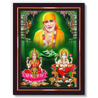 Pavan Photo Laminations Saibaba Sai Baba Goddess Lakshmi Devi Ganesha Wall Painting Framed Home Decor (Wood,Matte,Brown,Small Size,6 X 8 Inch) B390S