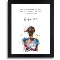 Interio Crafts Psalm 46:5 Christian Picture Print Christian Gift Quotes Poster For Women Girl Bedroom Decor Home Decor Bible Verse Wall Frame - Synthetic Wood, 13X10 Inches.